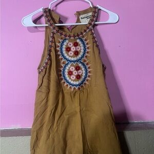 Savanna Jane Mustard Embroidered Tank Top with Multicolor Floral Medallions
